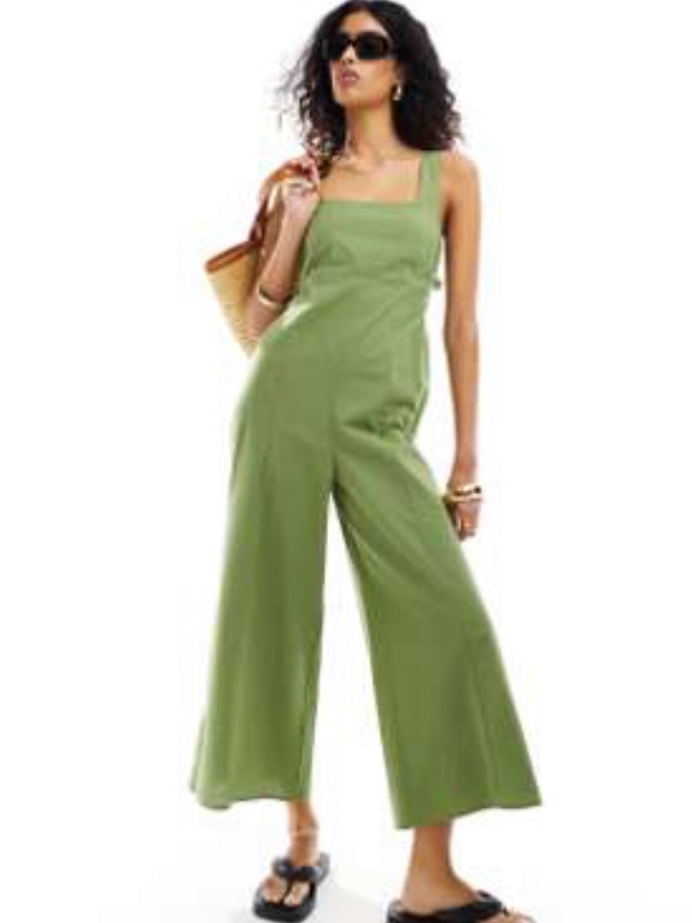 ASOS Olive Green Square-Neck Wide-Leg Jumpsuit